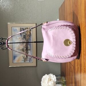 Oryani Pebble Leather Whipstich Lilac Flap Shoulder Bag